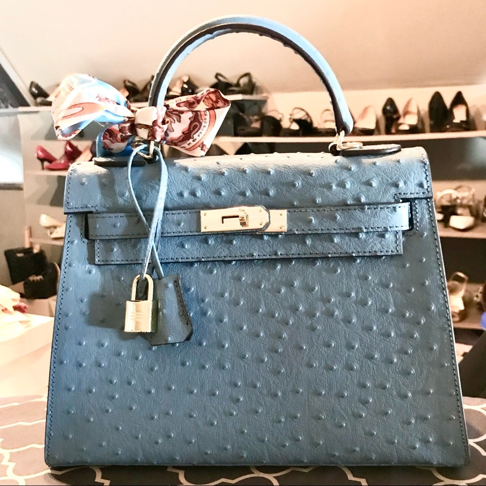 Hermes blue ostrich Kelly Bag